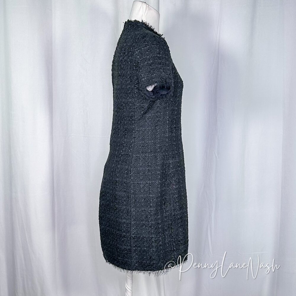 NWT Zara Structured Tweed Frayed Mini Dress Black - Picture 7 of 14